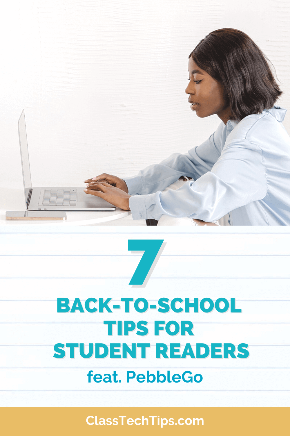 Educator attentively planning back-to-school reading activities, using her laptop at her desk.