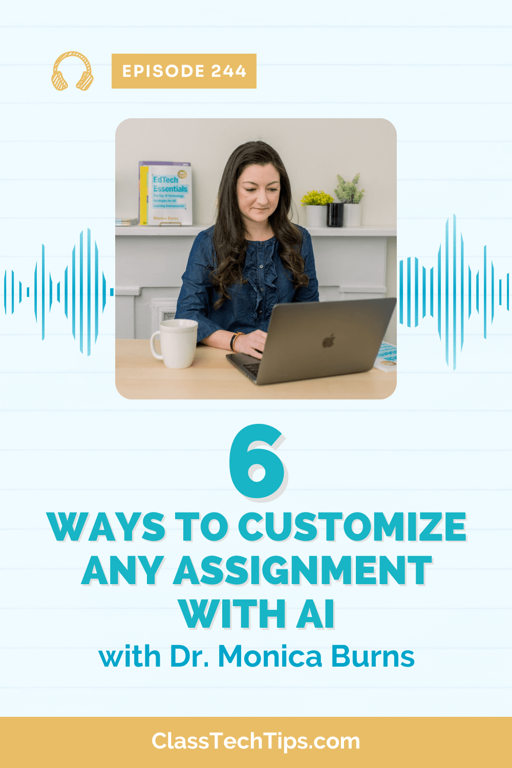 Image of the podcast host at a desk, symbolizing a discussion on leveraging AI to create tailored, engaging assignments for students.