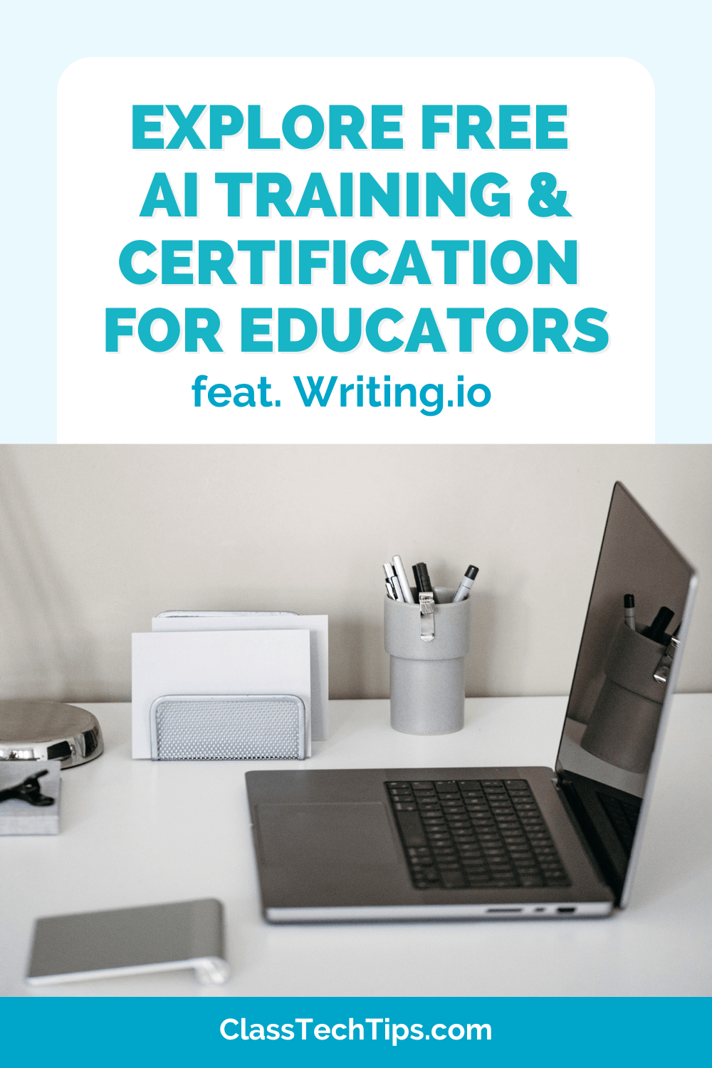 Free AI course and certification for teachers provided by Writing.io. Enhance your professional skills with AI training designed specifically for educators.